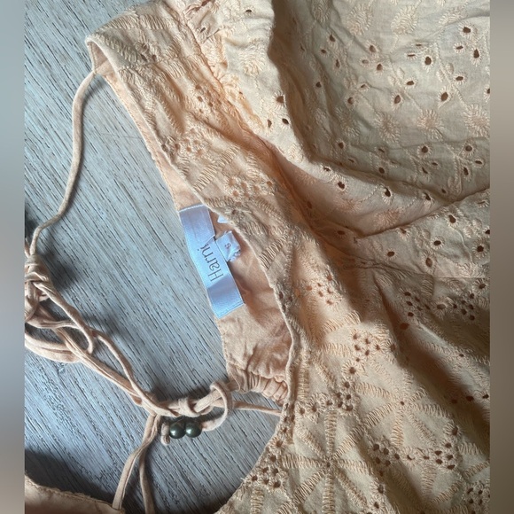 Free People Harni Eyelet Puff Sleeve Midi Dress in Peachy yellow Boho Open Back - Picture 4 of 7